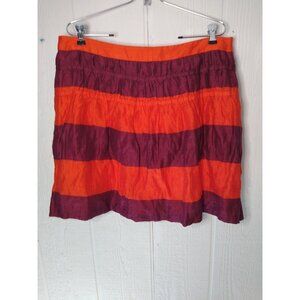Loft Linen Blend Skirt Womens 12 Bright Red Stripe Lined A Line Zip Knee Length
